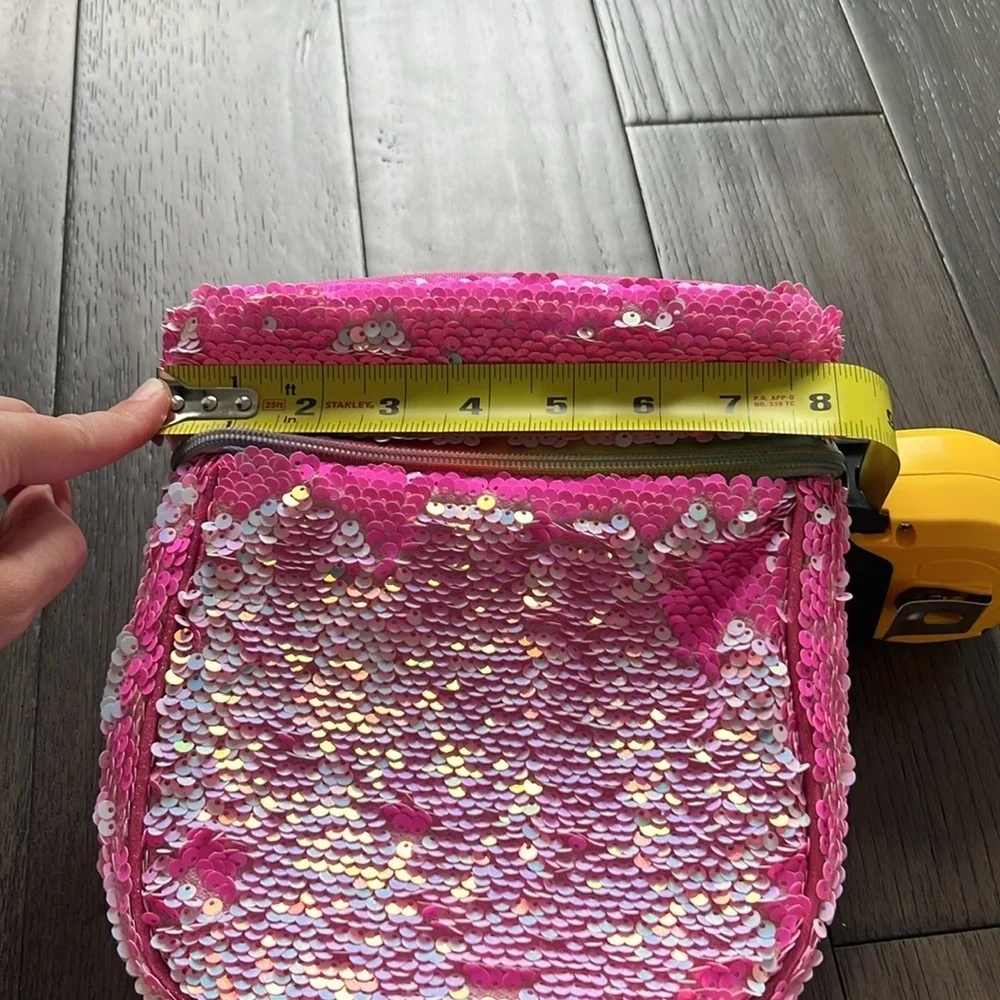 Reversible Sequin iridescent lunchbox with rainbow zipper